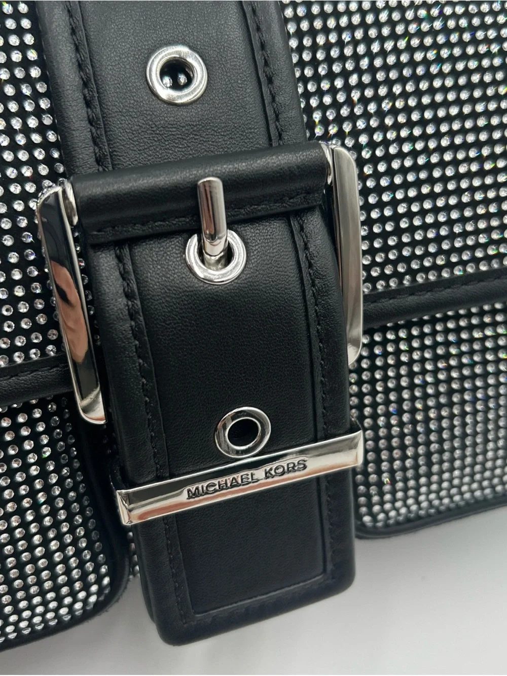 Michael Kors Black Rhinestone-Embellished Messenger Bag